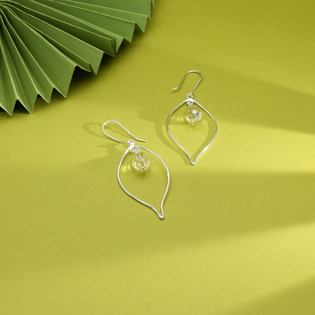 Crystal Leaf Drop & Danglers Silver Earring