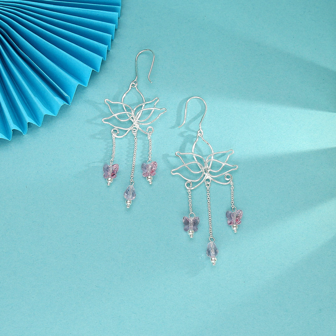 Dreamy Lotus Drop & Danglers Silver Earring