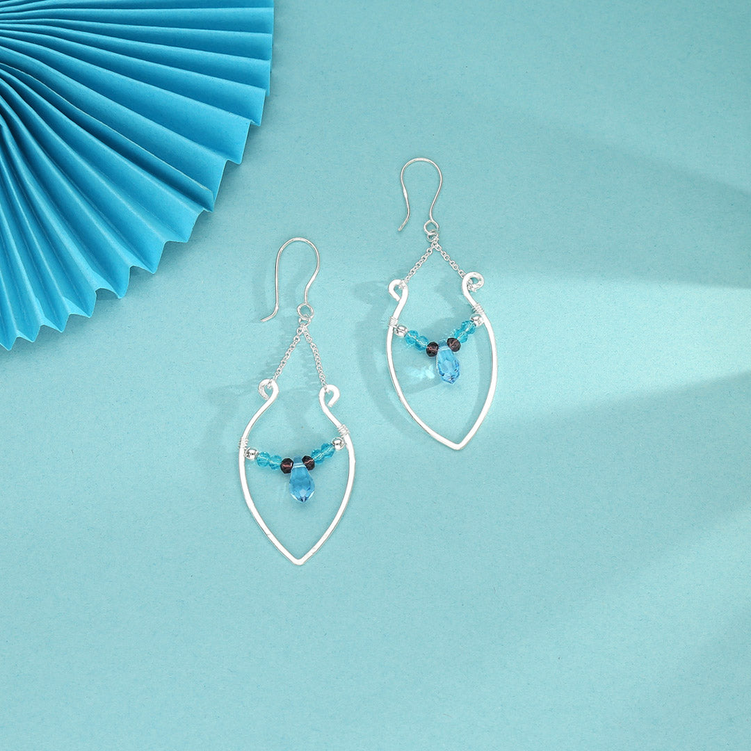 Aqua Leaf Drop & Danglers Silver Earring