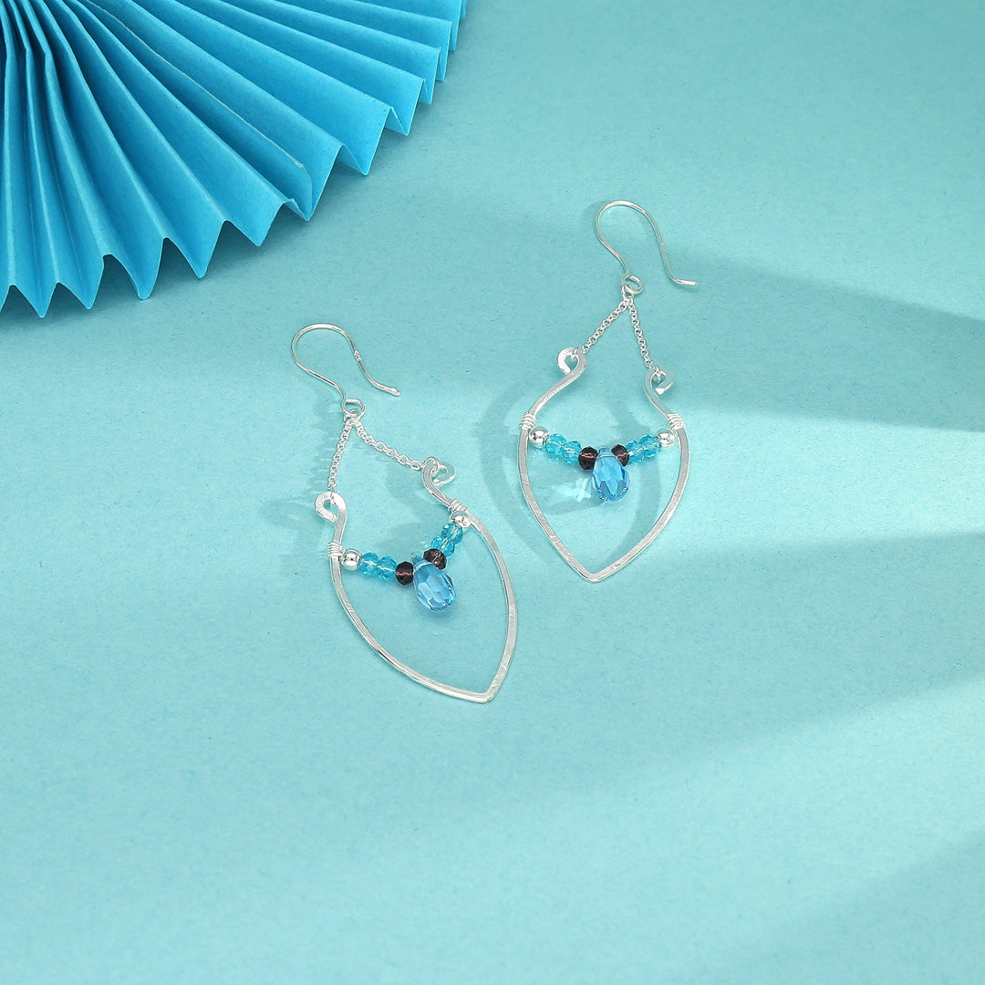 Aqua Leaf Drop & Danglers Silver Earring
