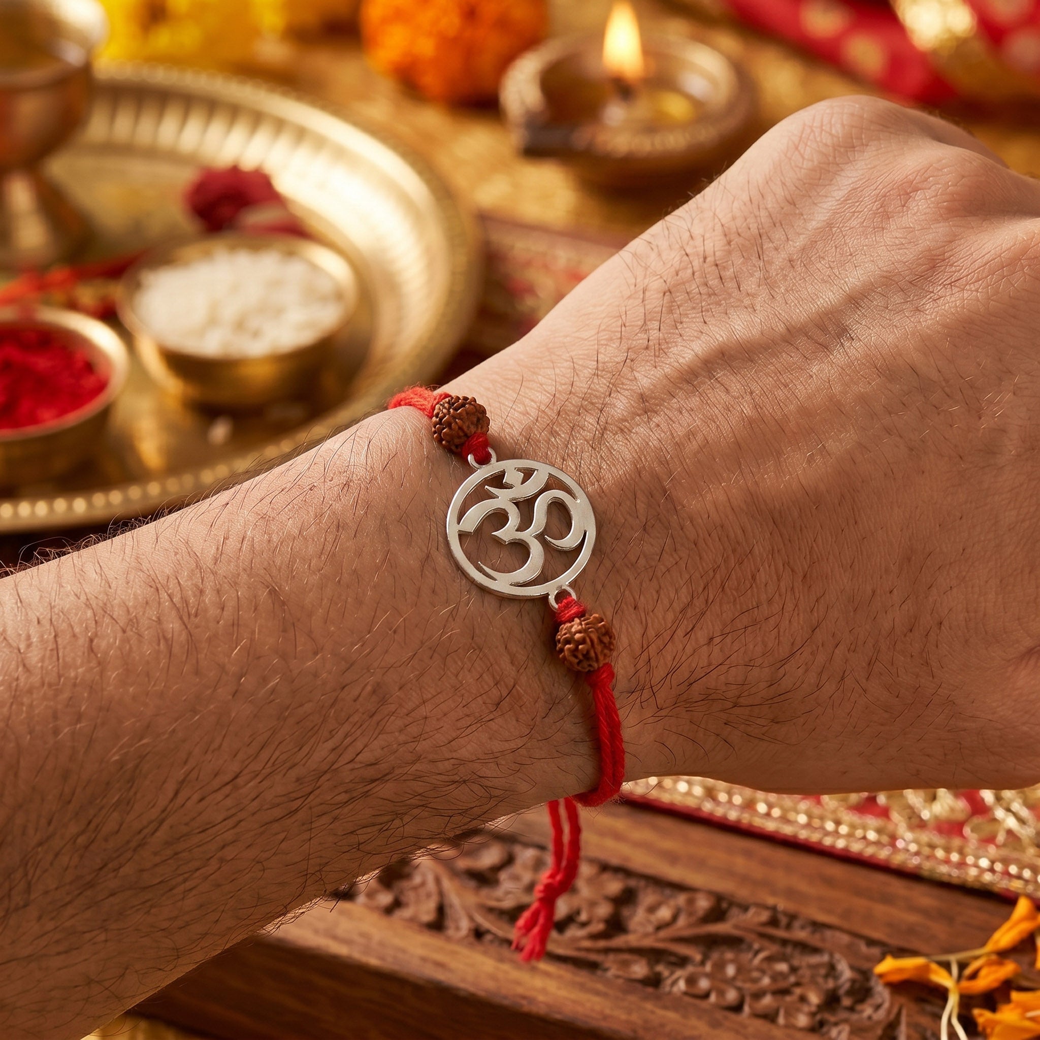 PNG Jewellers Silver Plated Om Divine Rakhi For Men