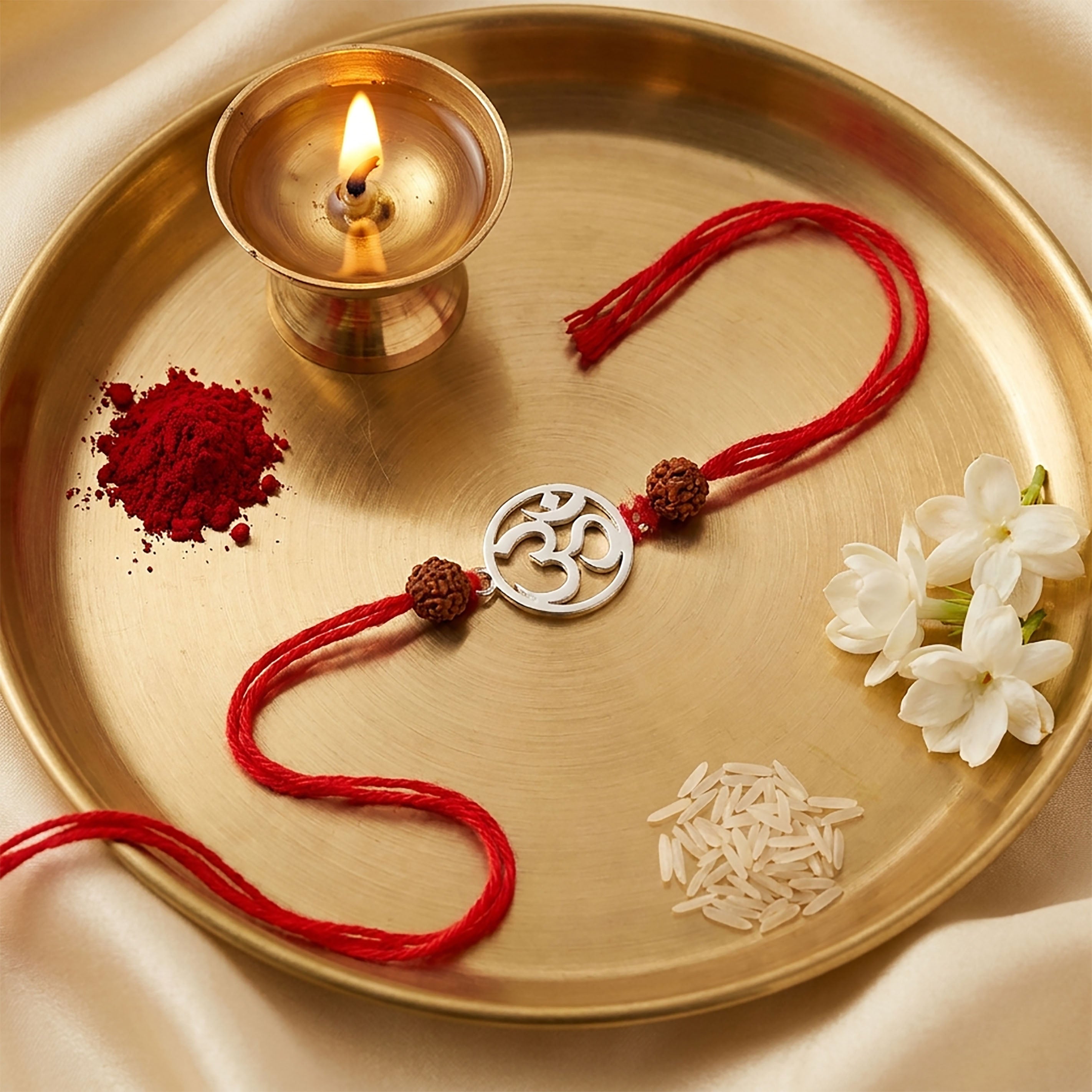 PNG Jewellers Silver Plated Om Divine Rakhi For Men