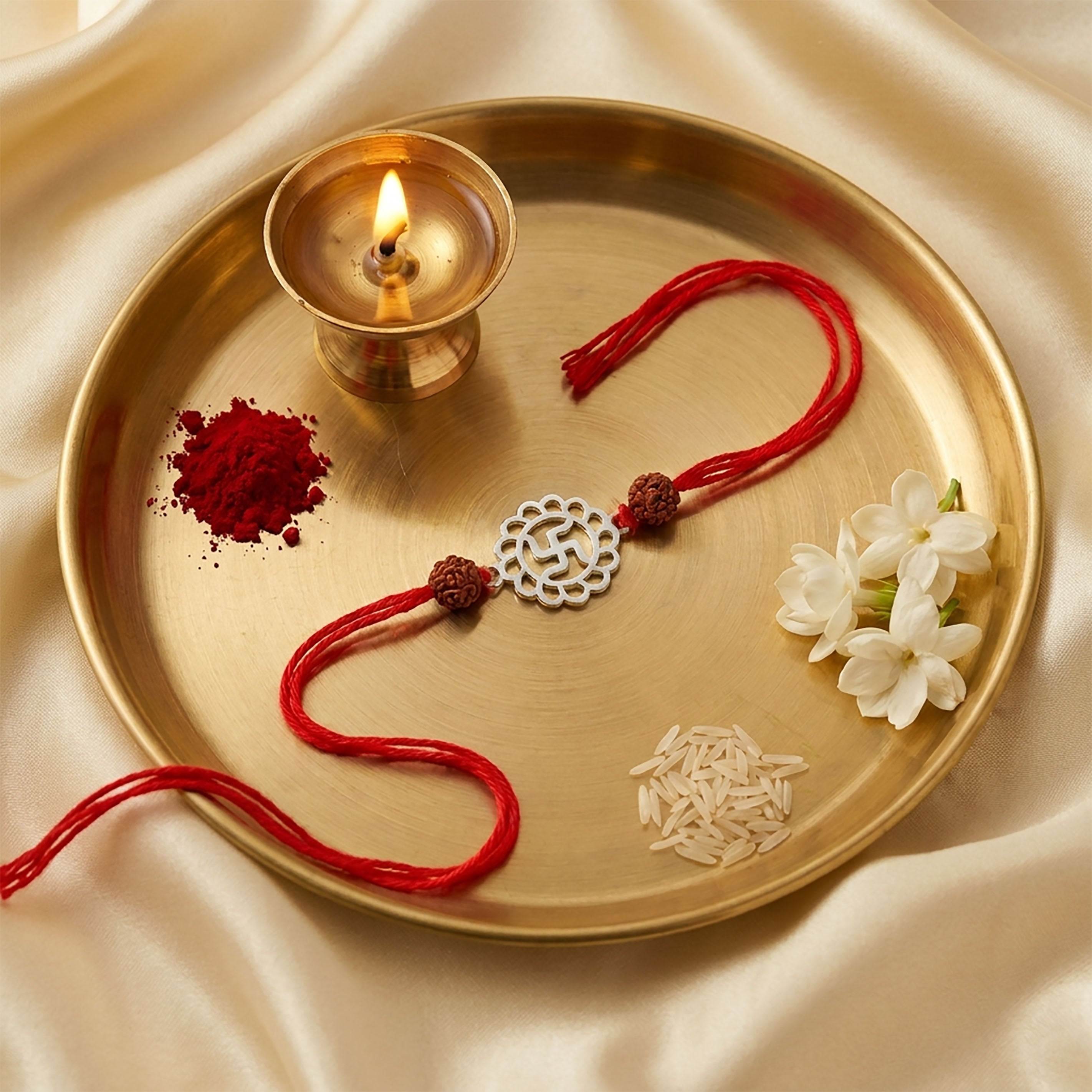 PNG Jewellers Elegant Swastik Silver Plated Rakhi for Men