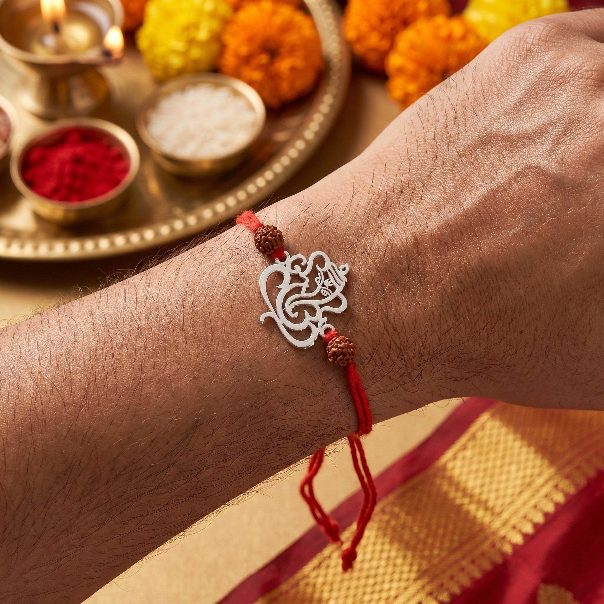 PNG Jewellers Lord Ganesha Silver Plated Rakhi for Men