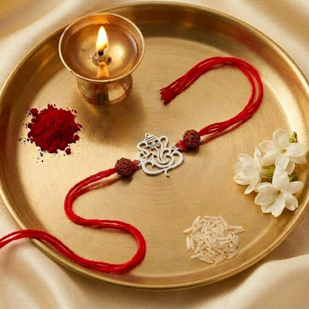PNG Jewellers Lord Ganesha Silver Plated Rakhi for Men