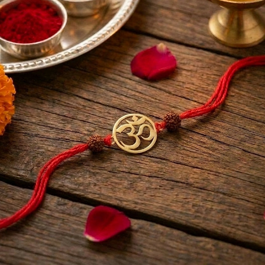 PNG Jewellers Gold Plated Om Divine Rakhi For Men