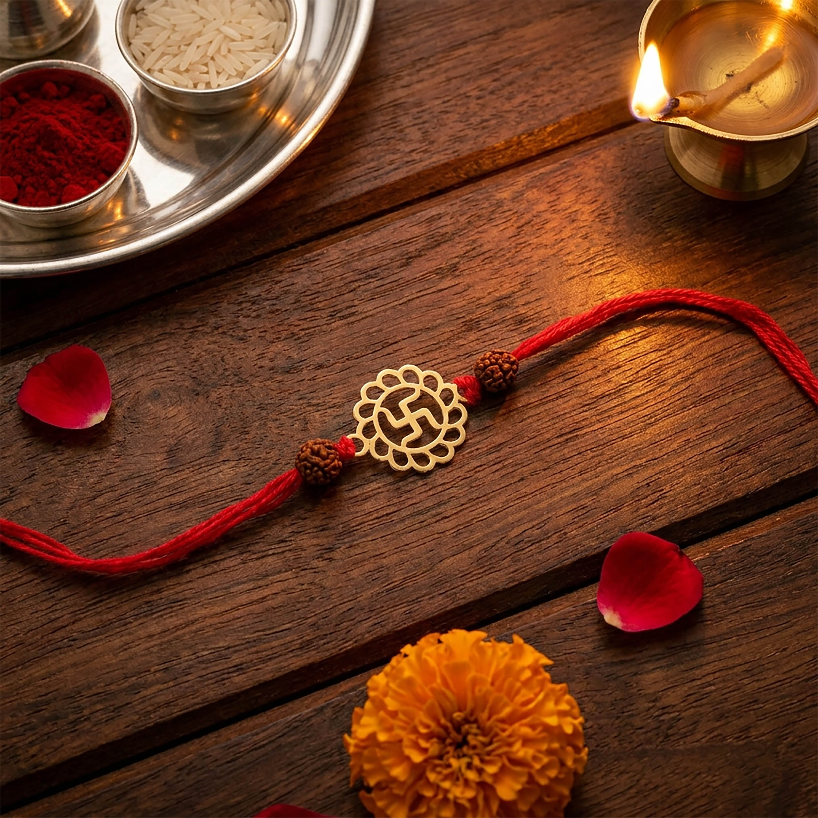 PNG Jewellers Elegant Swastik Gold Plated Rakhi for Men