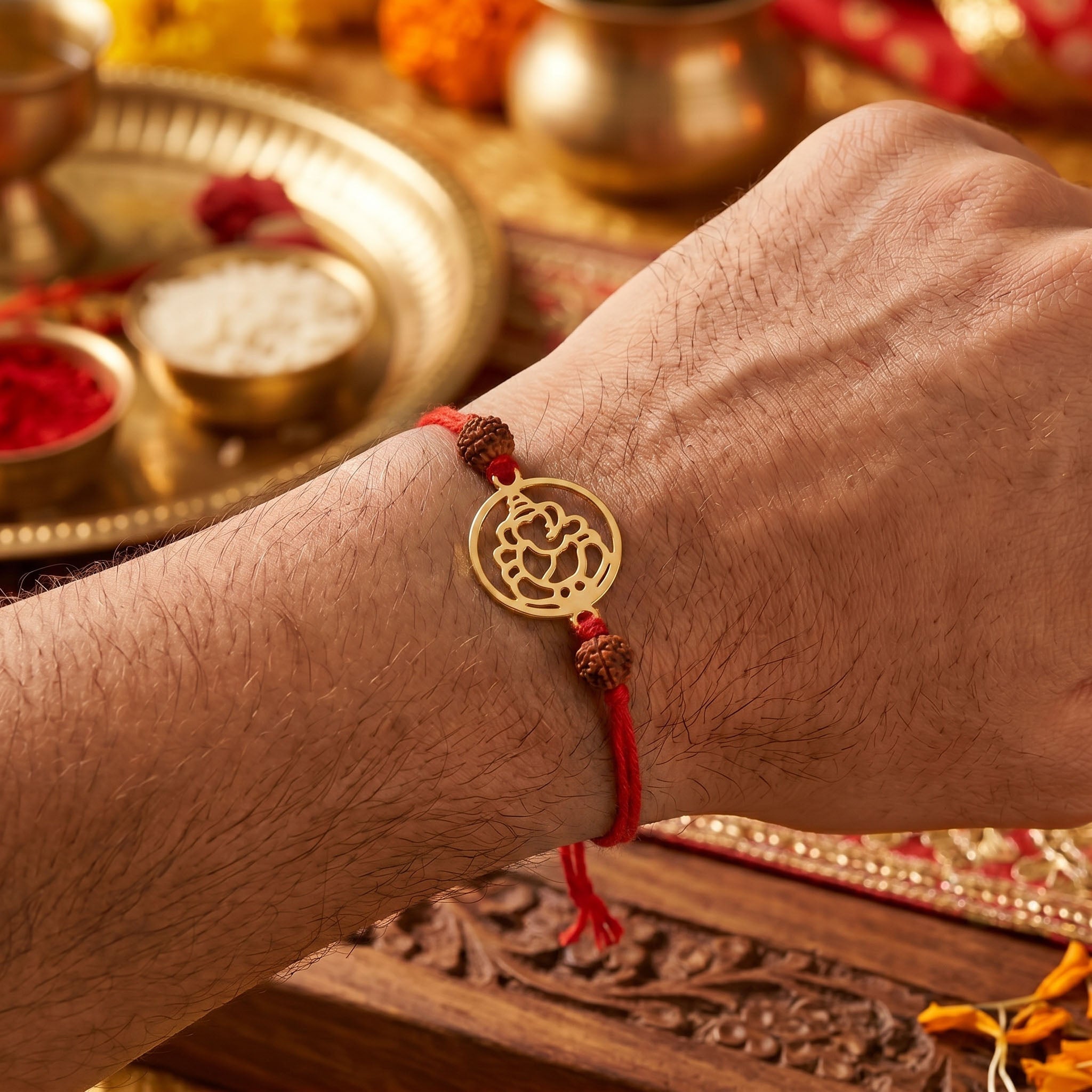 PNG Jewellers Gold Plated Ganesh Charm Rakhi for Men