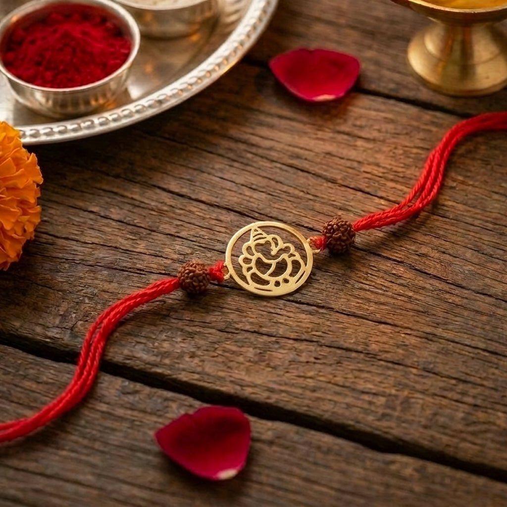 PNG Jewellers Gold Plated Ganesh Charm Rakhi for Men