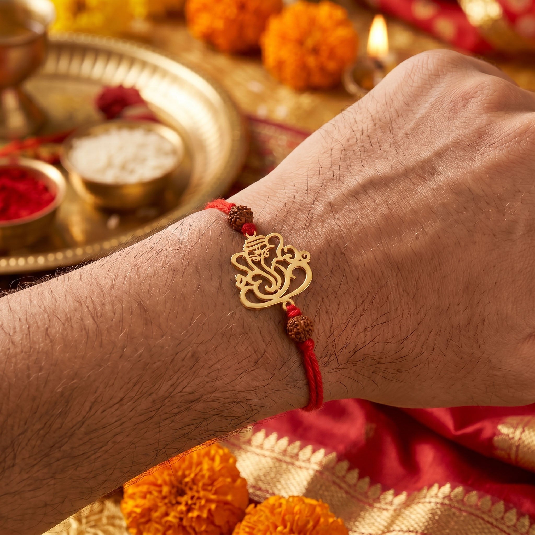 PNG Jewellers Lord Ganesha Gold Plated Rakhi for Men
