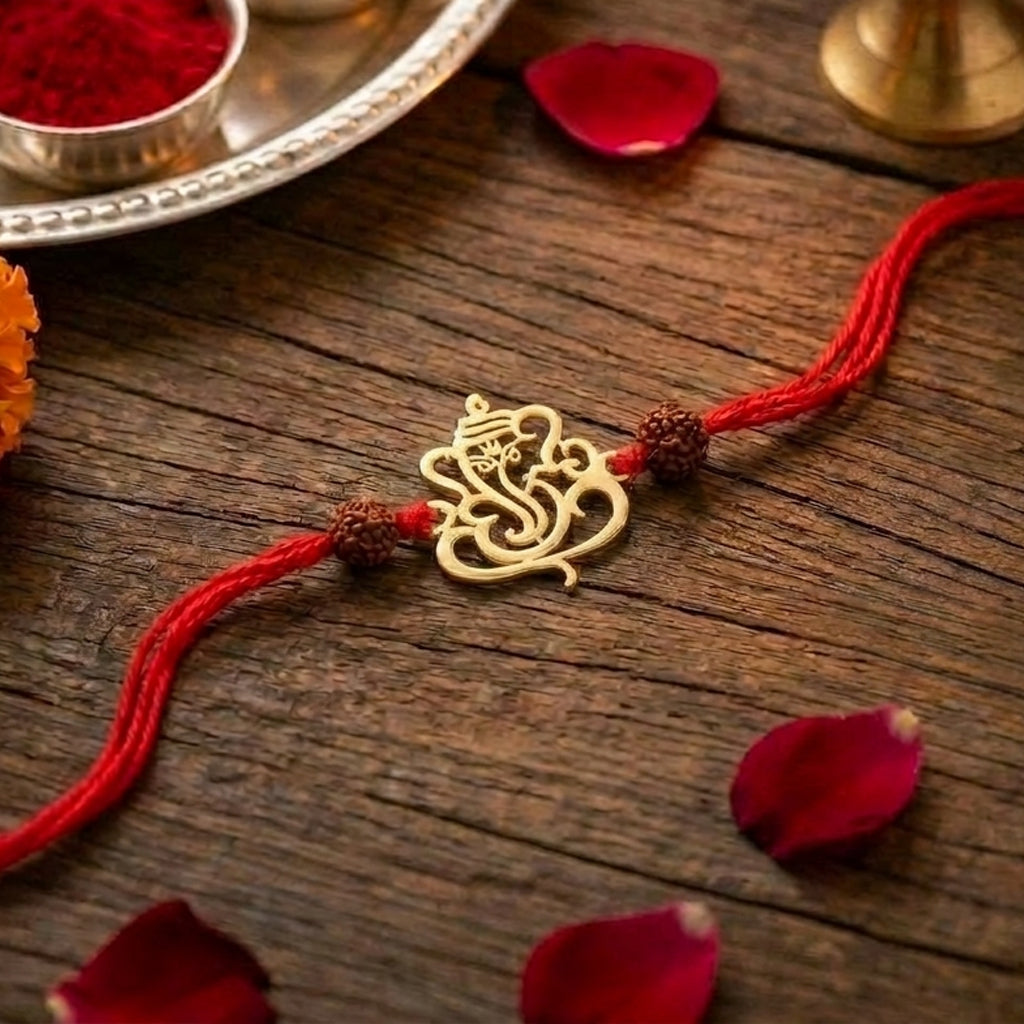 PNG Jewellers Lord Ganesha Gold Plated Rakhi for Men