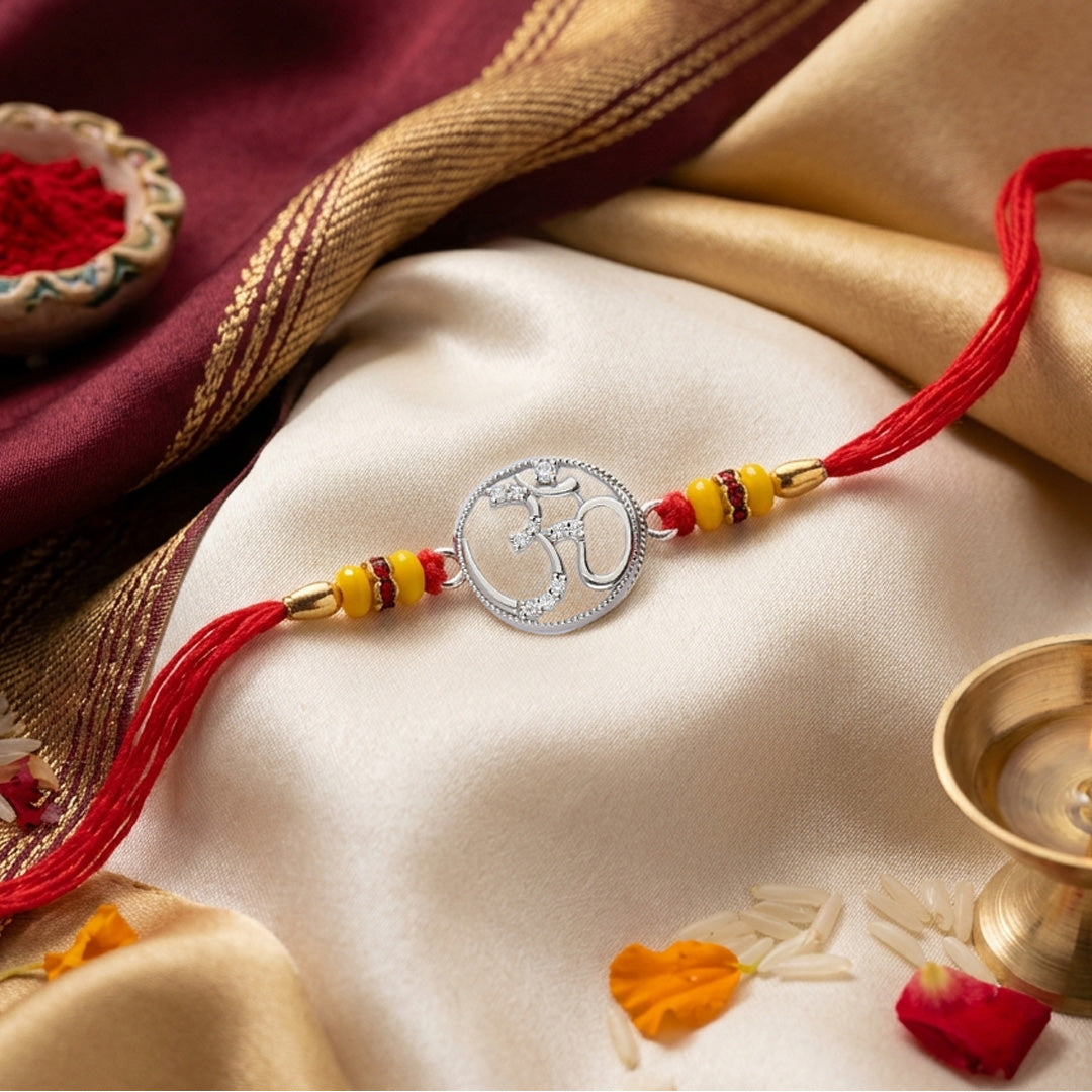 PNG Jewellers Circle Om Silver Rakhi For Men's