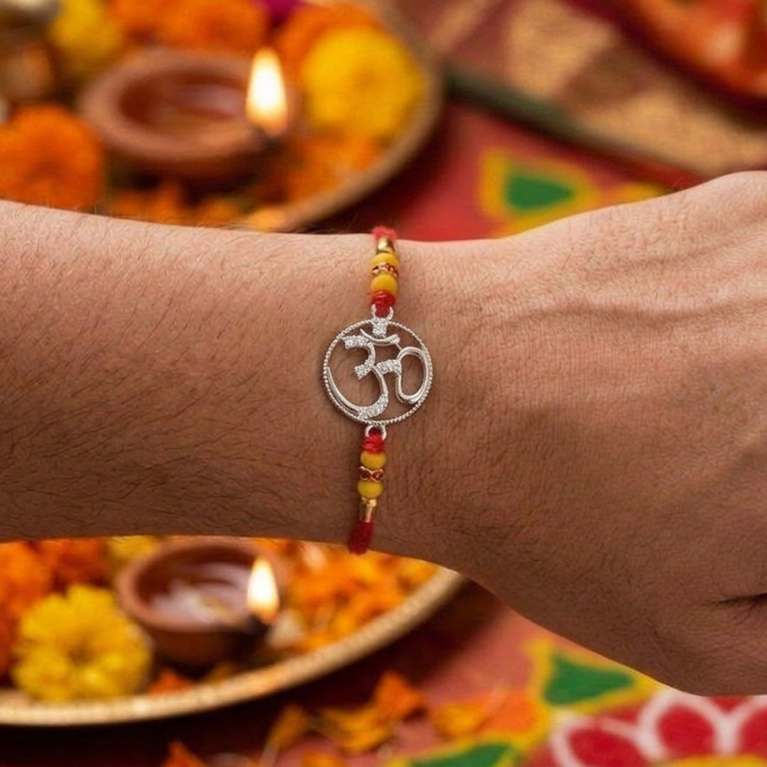 PNG Jewellers Circle Om Silver Rakhi For Men's