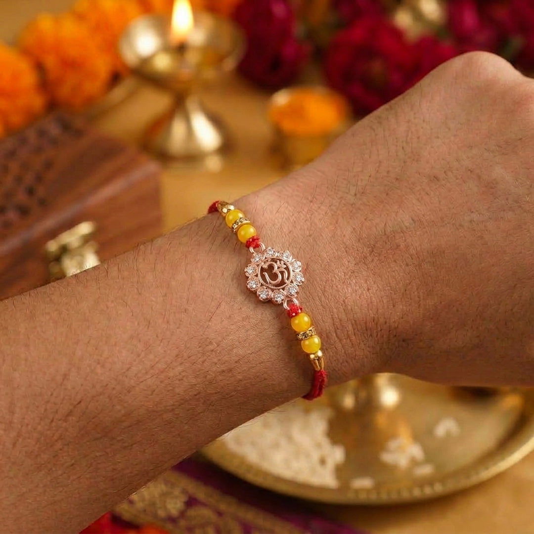 PNG Jewellers Flower Om Silver Rakhi For Men's