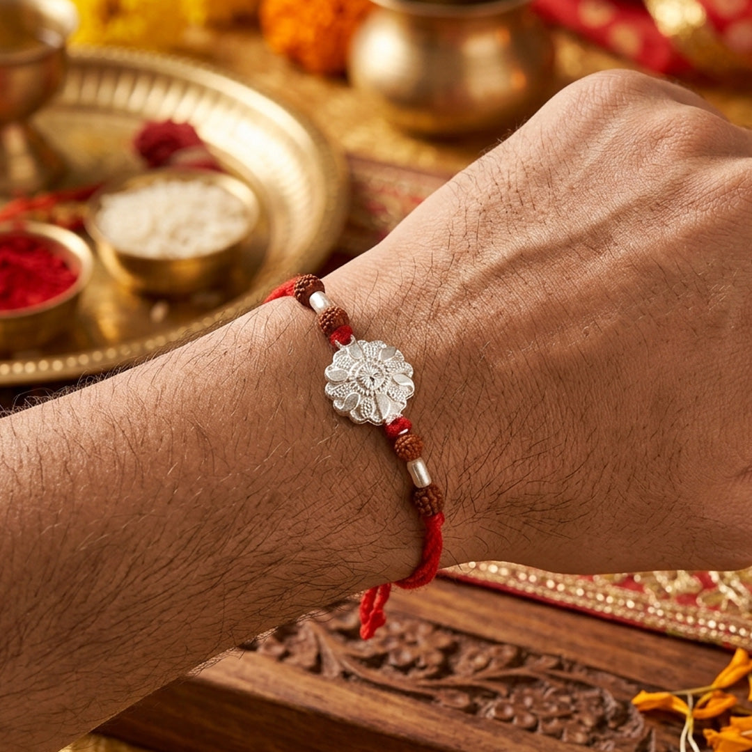 PNG Jewellers Blooming Silver Rakhi For Men's