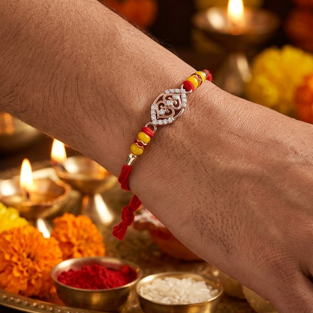 PNG Jewellers Hearts Silver Rakhi For Men's