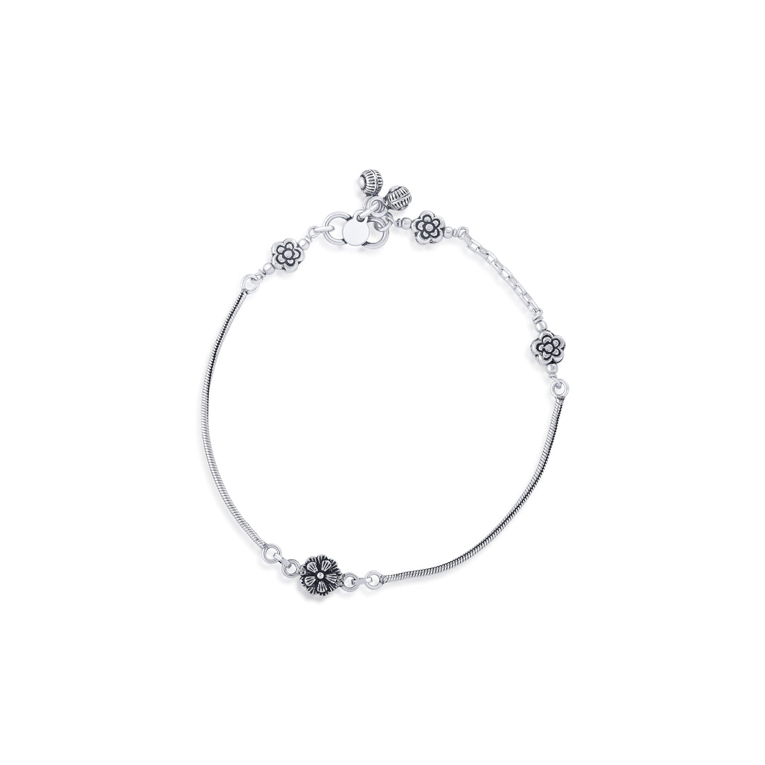 Floral Grace Silver Anklet