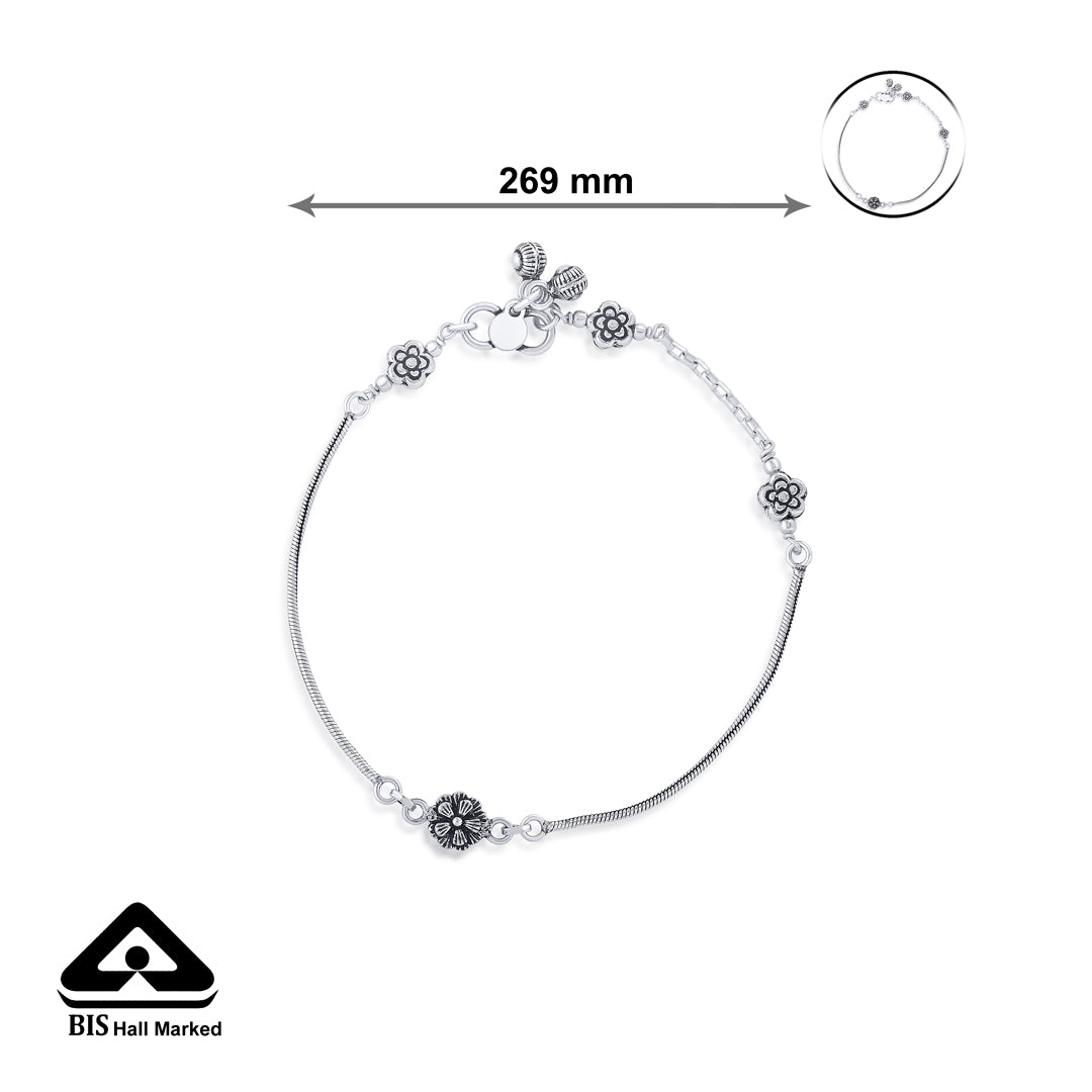 Floral Grace Silver Anklet
