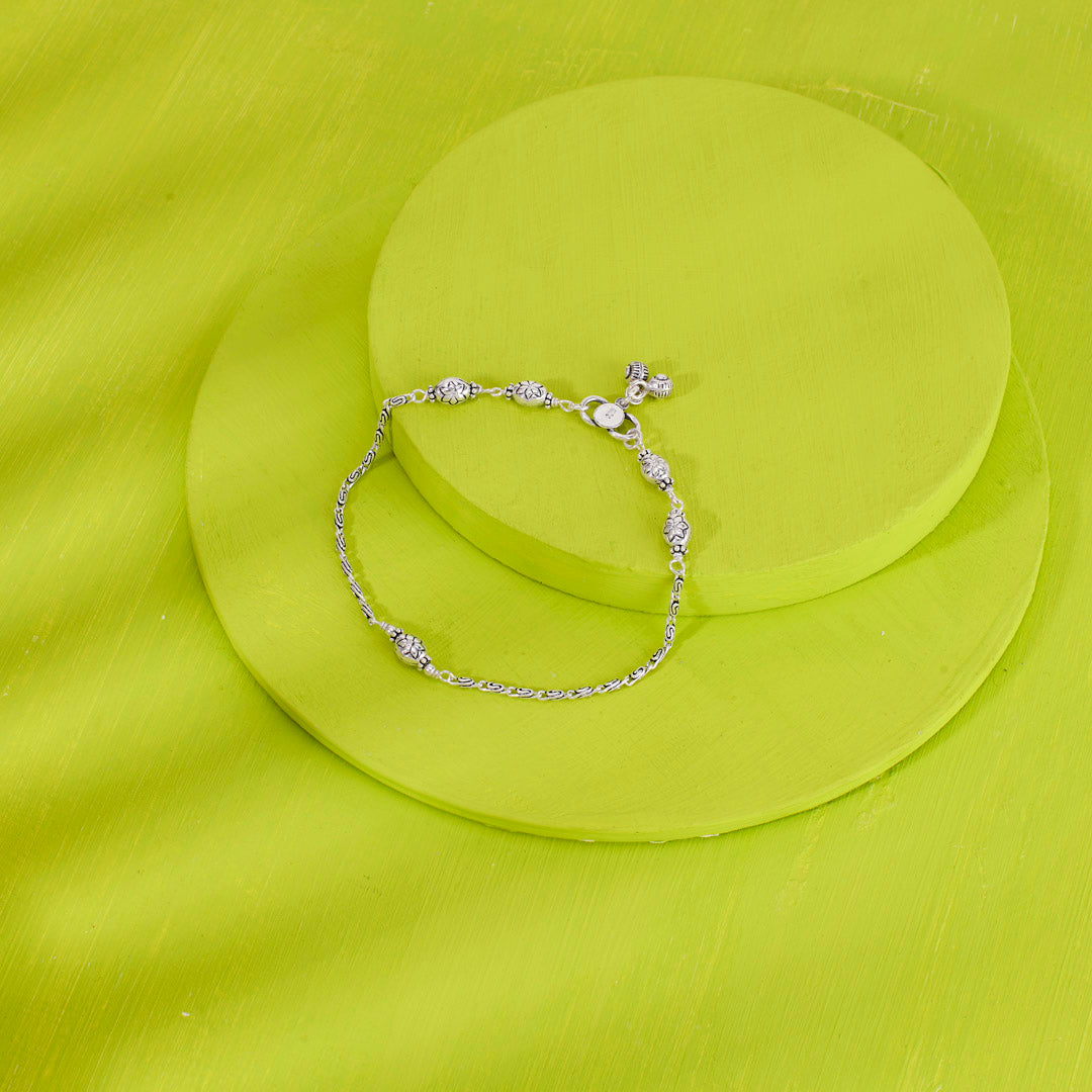 Floral Muse Silver Anklet