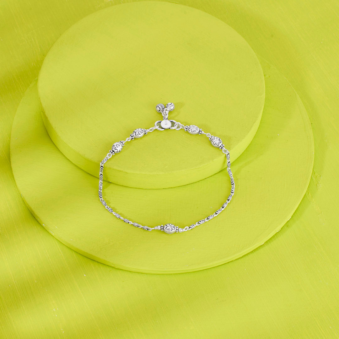 Floral Muse Silver Anklet