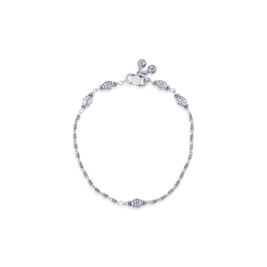 Floral Muse Silver Anklet