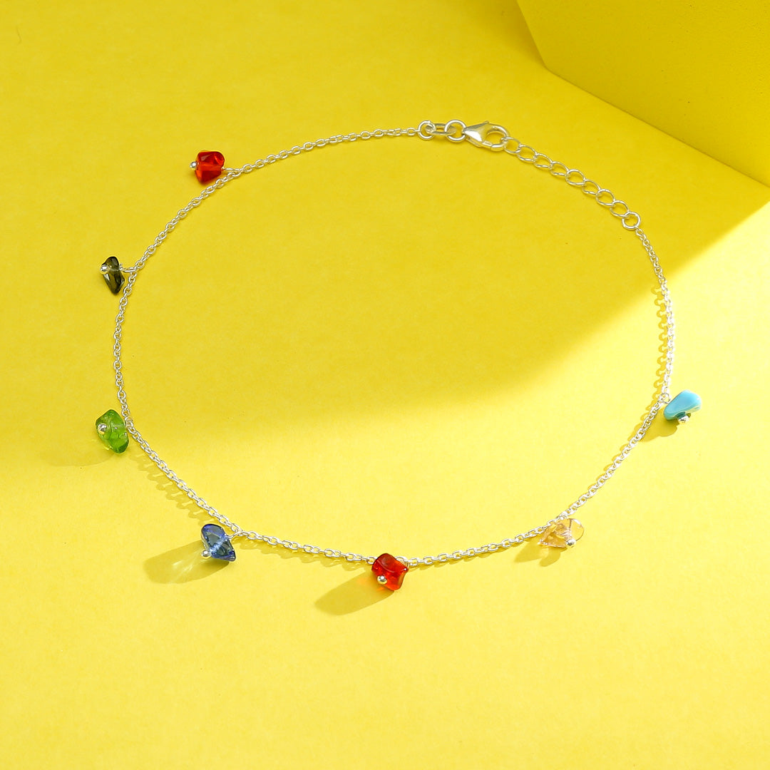 Rainbow Whispers 916 Silver Anklet For Woman