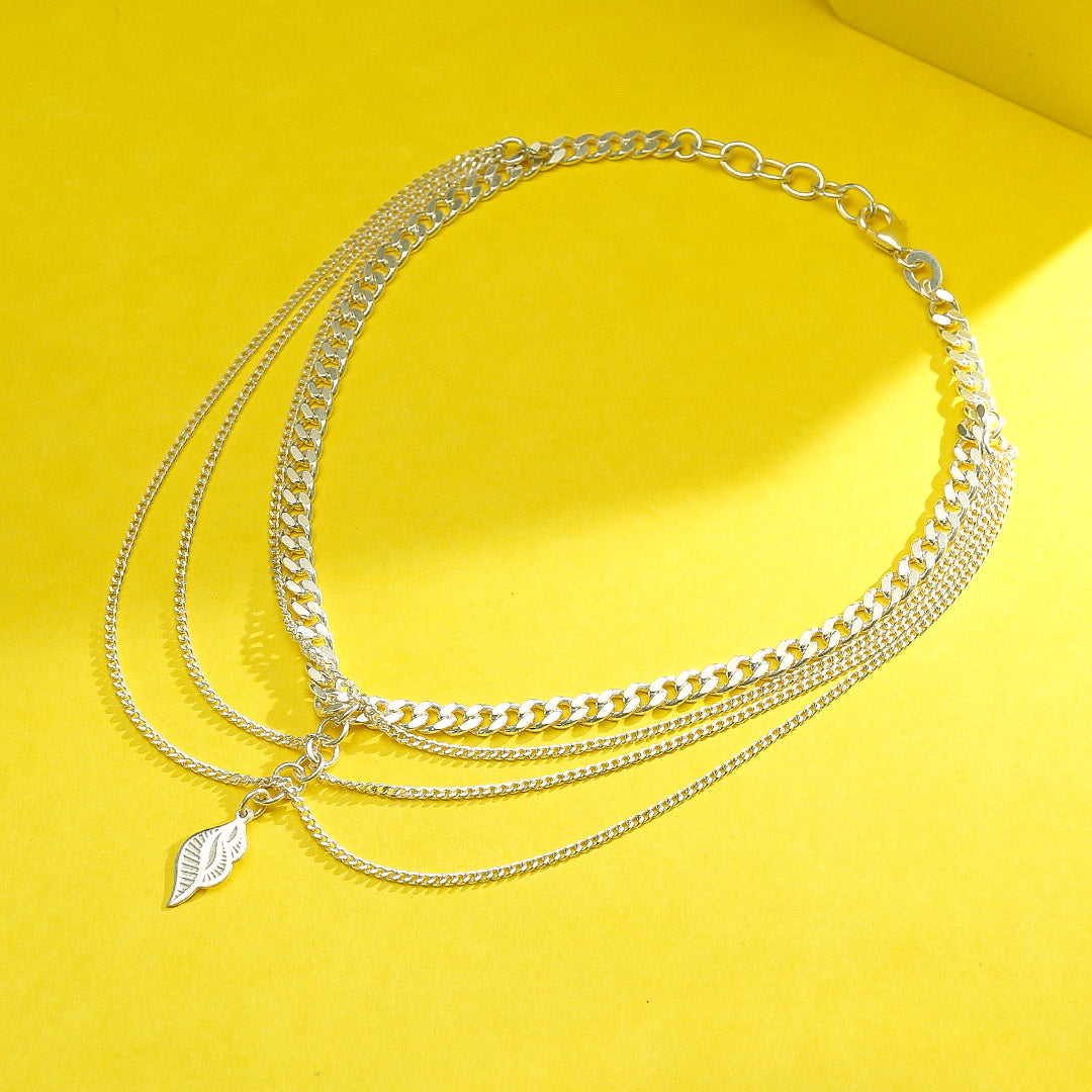 Layered Dusk 916 Silver Anklet For Woman