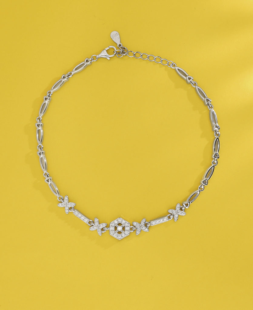 Dazzle Dew Silver Anklets