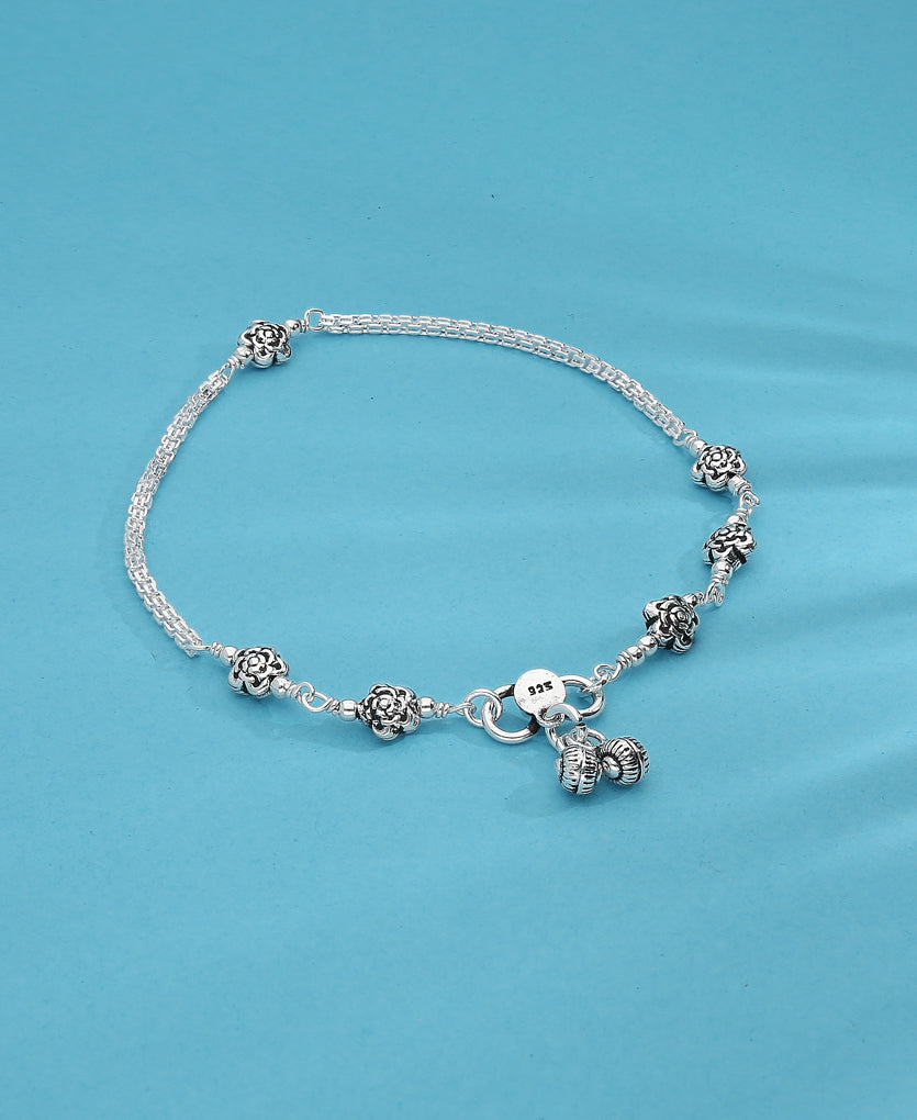 Square Chain Design Silver Anklet