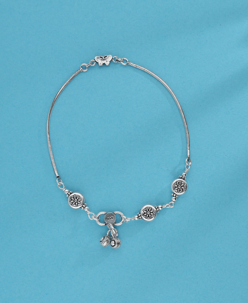 Circular Flora Silver Anklet