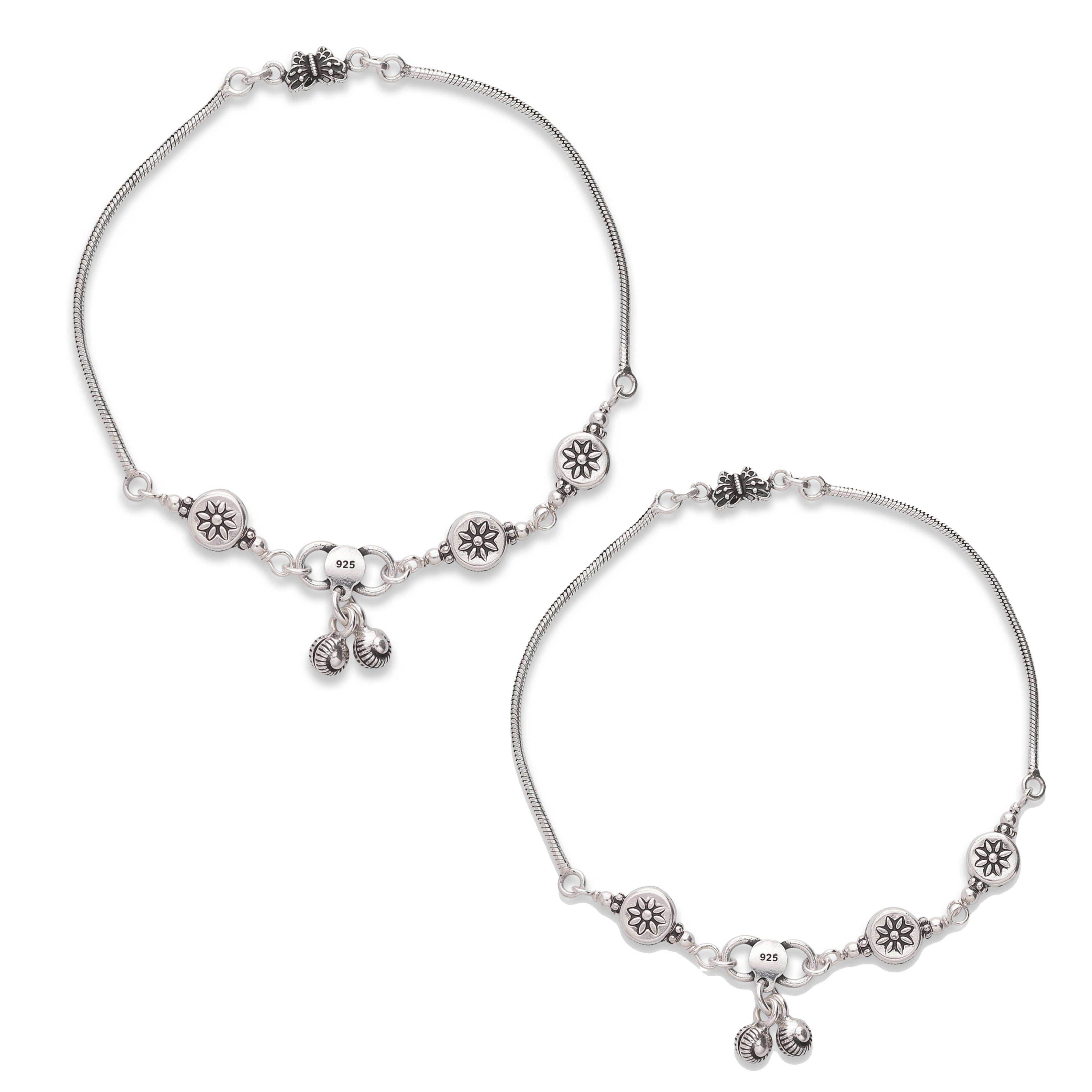 Circular Flora Silver Anklet