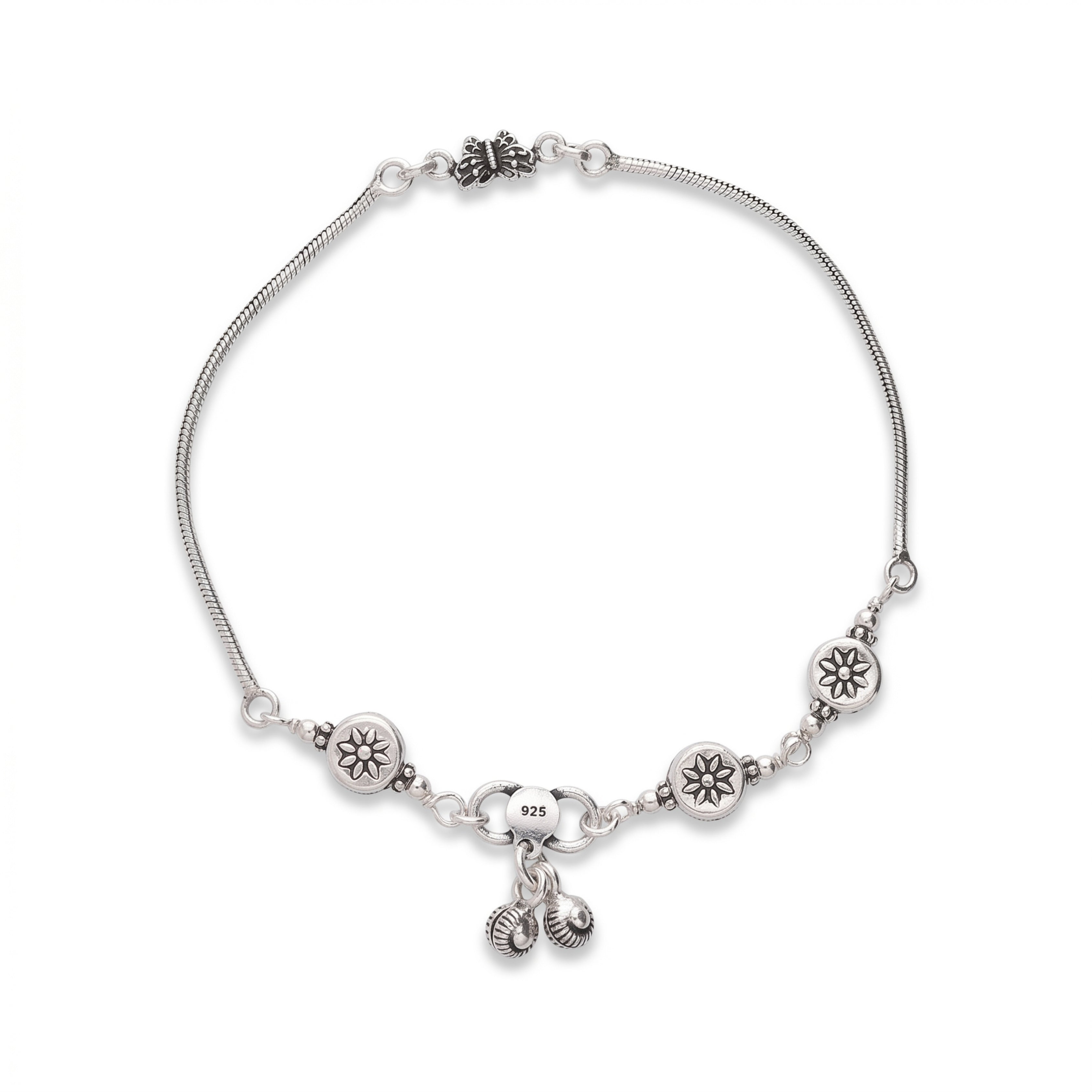 Circular Flora Silver Anklet