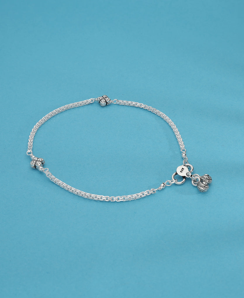 Double Flower Silver Anklet