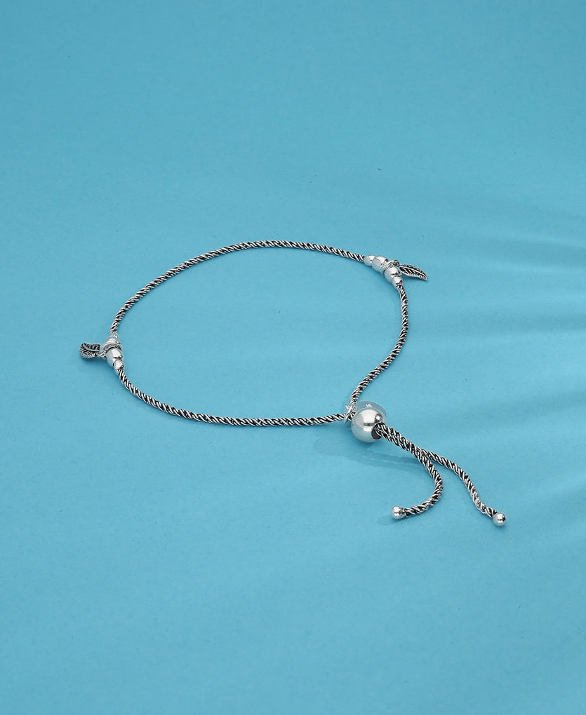 Single Leaf Charm Silver Anklet