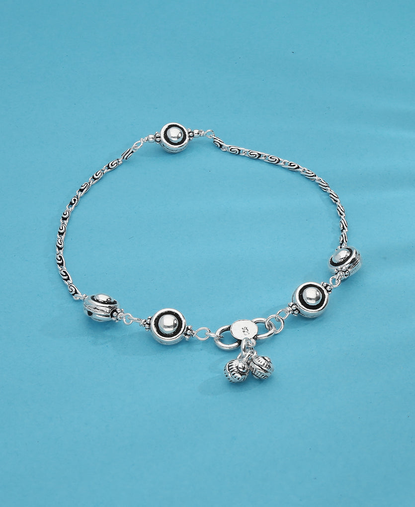Zircon Beads Silver Anklet