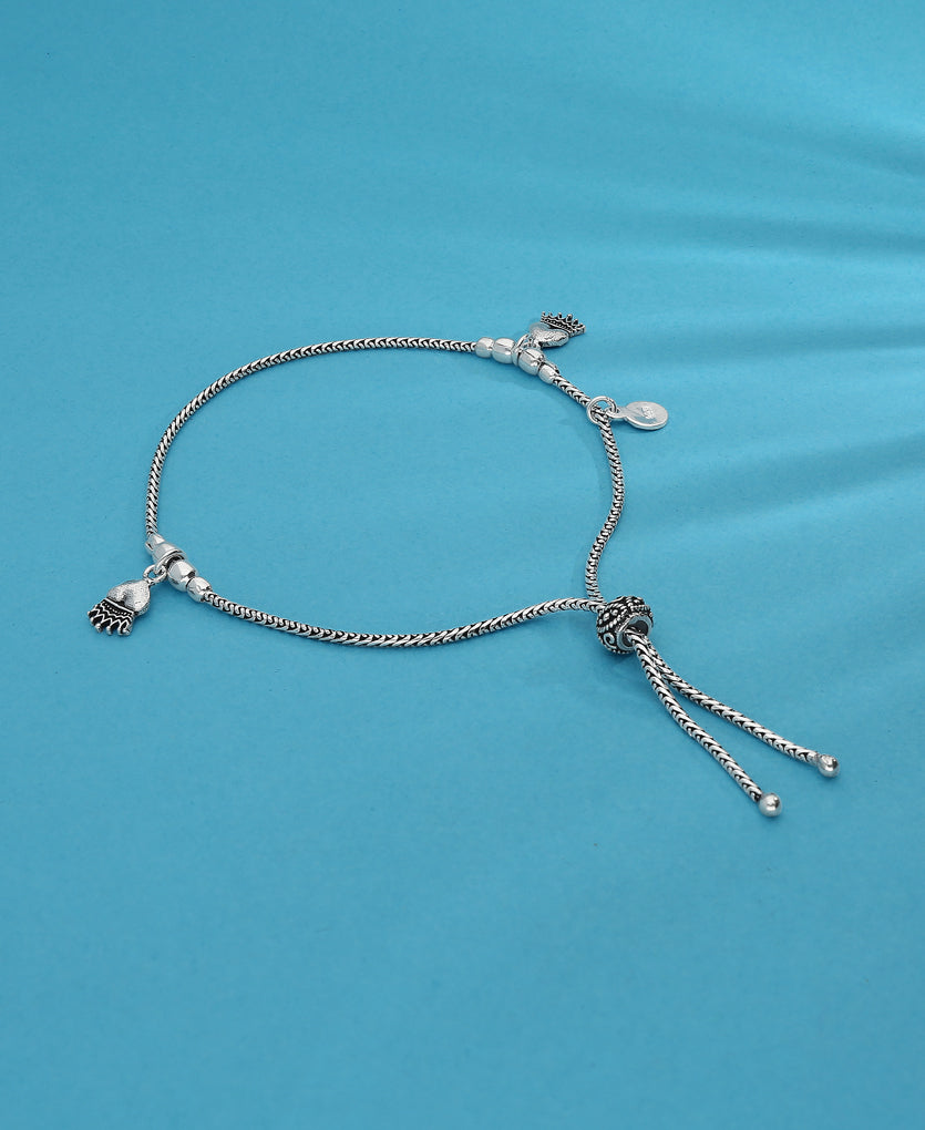 Crown Heart Silver Anklet