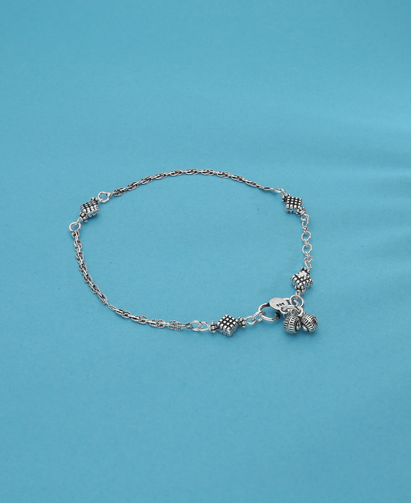 Diamond Shaped Oxidised Silver Anklet