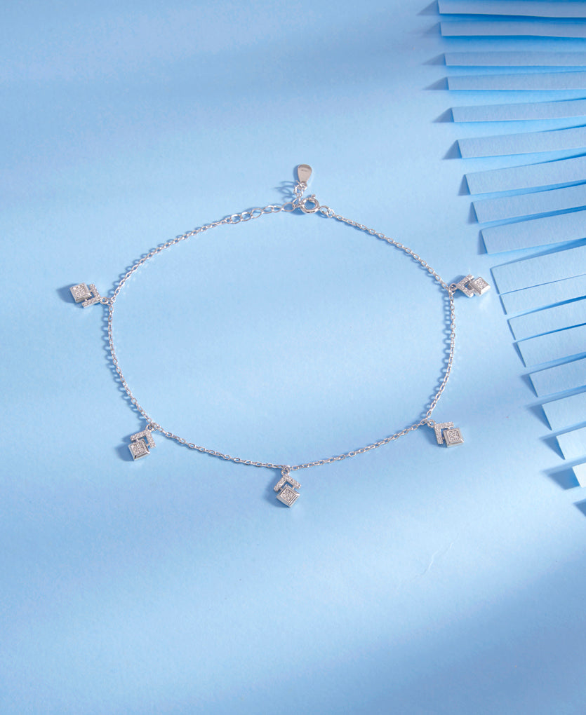 Modern Cube Link Silver Anklet