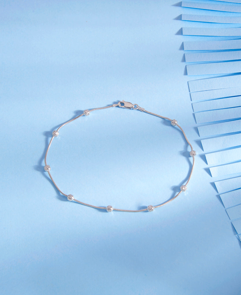 Beaded Elegance Silver Anklet