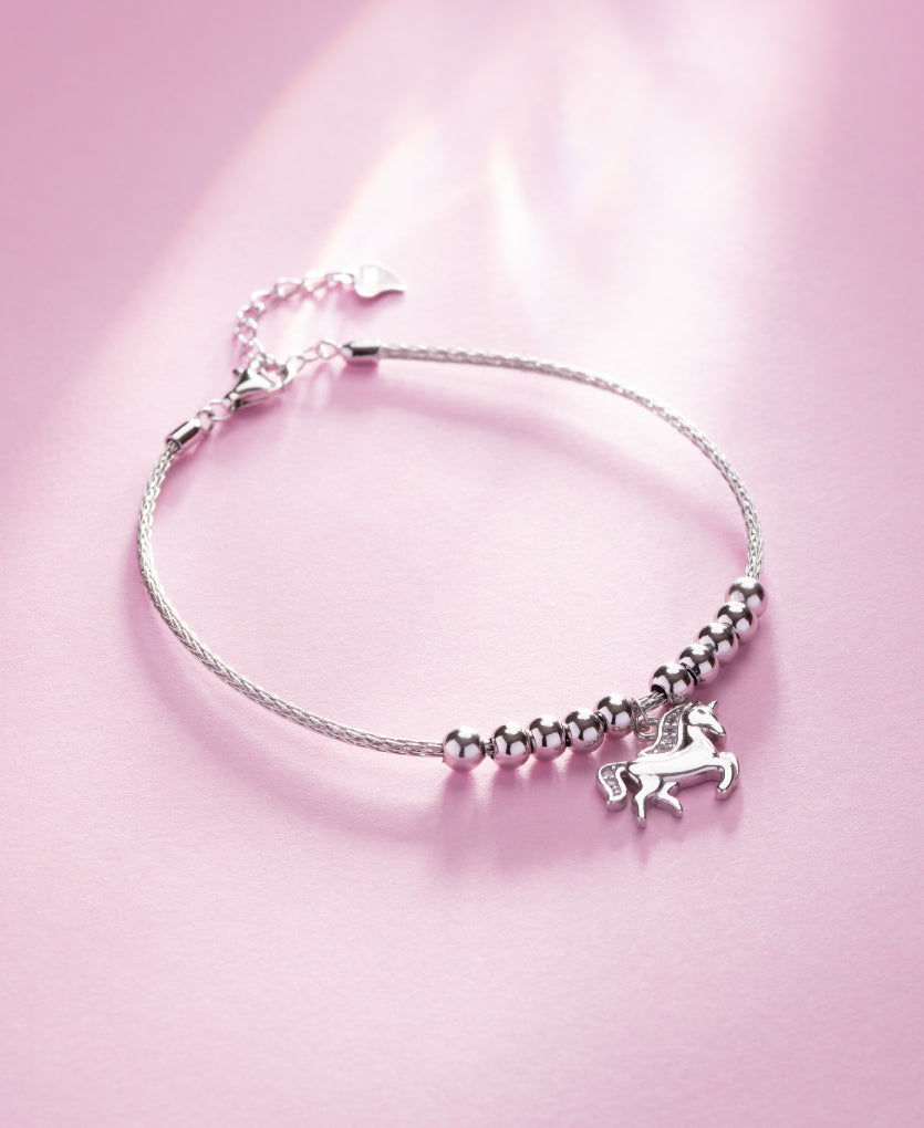 Minimalist Horse Silver Pendant Bracelet