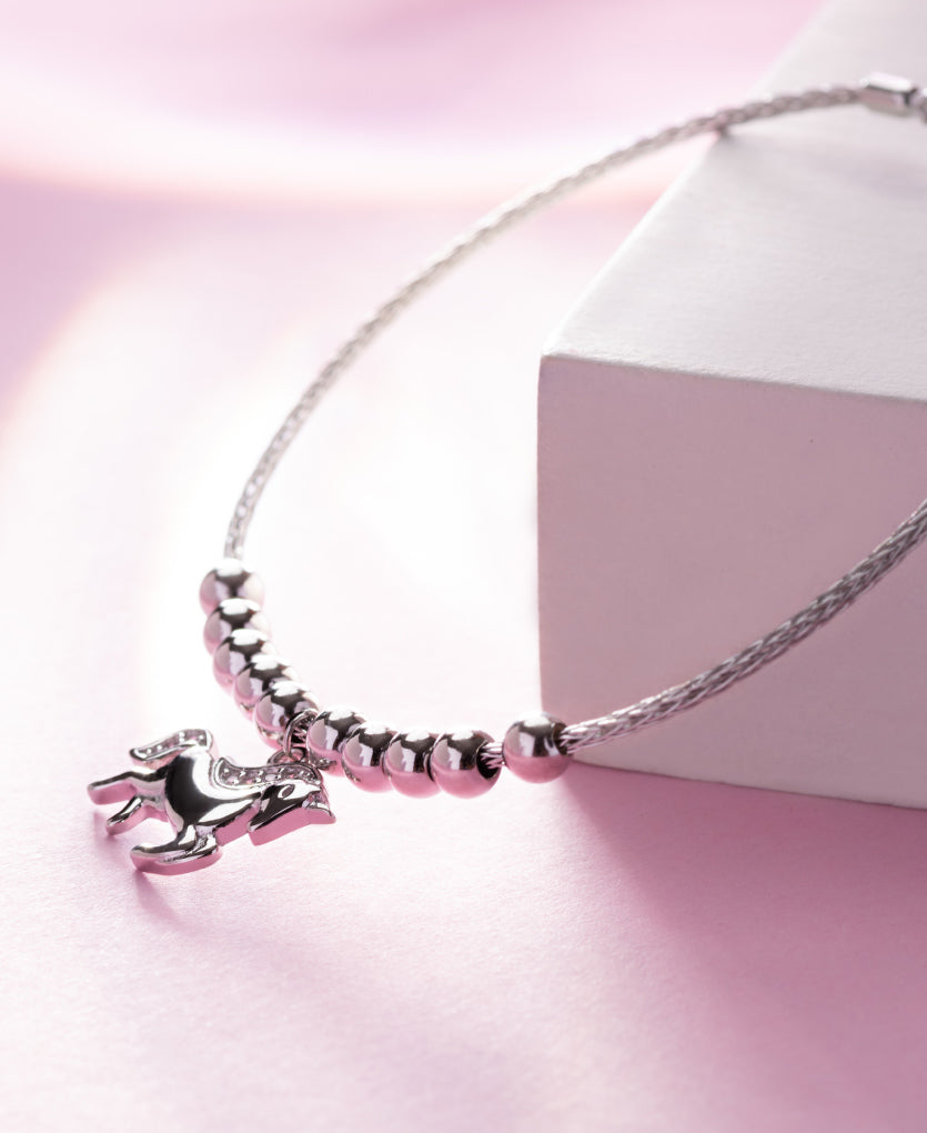 Minimalist Horse Silver Pendant Bracelet