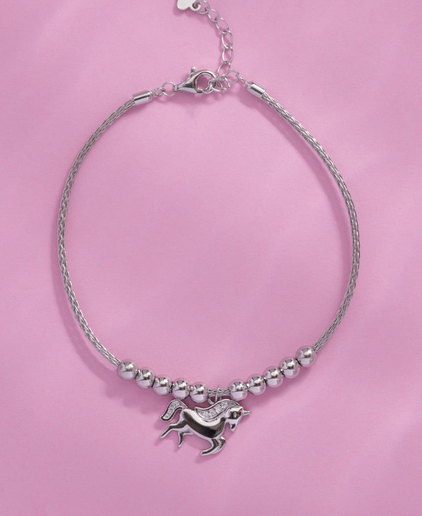 Minimalist Horse Silver Pendant Bracelet