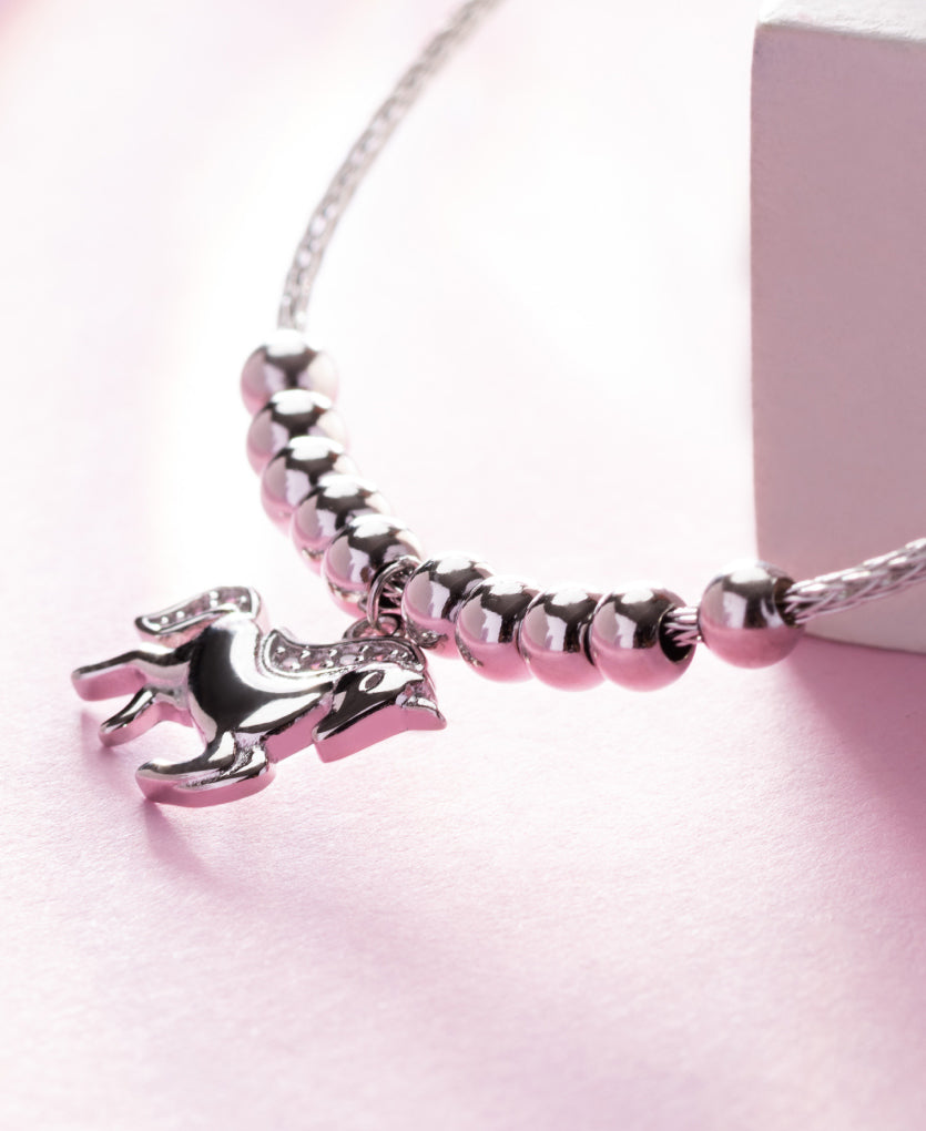 Minimalist Horse Silver Pendant Bracelet