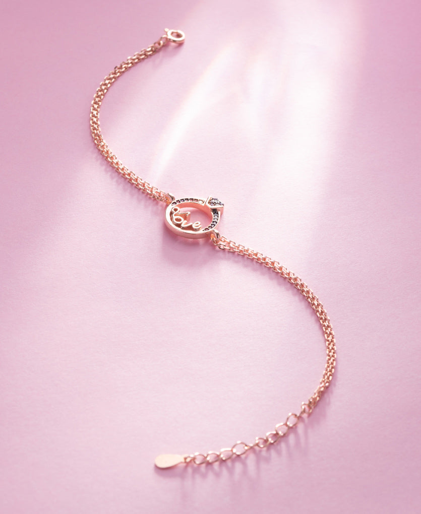 Silver Bracelet With Engagment Ring And Love