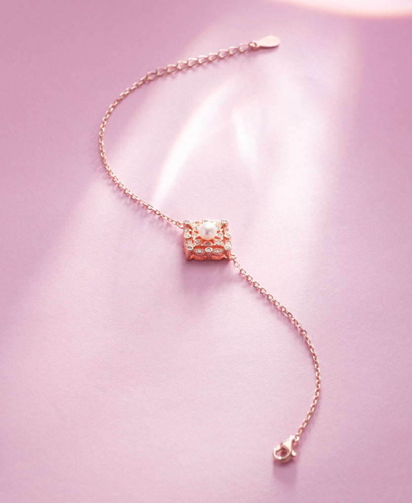 Square Peral With Studed Bracelet For Night Look