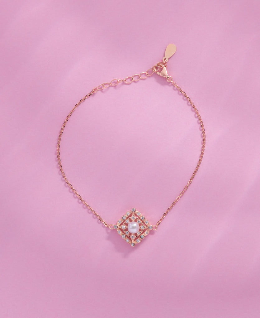Square Peral With Studed Bracelet For Night Look