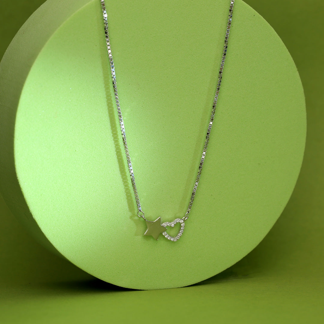 Sparkling Heart Silver Necklace