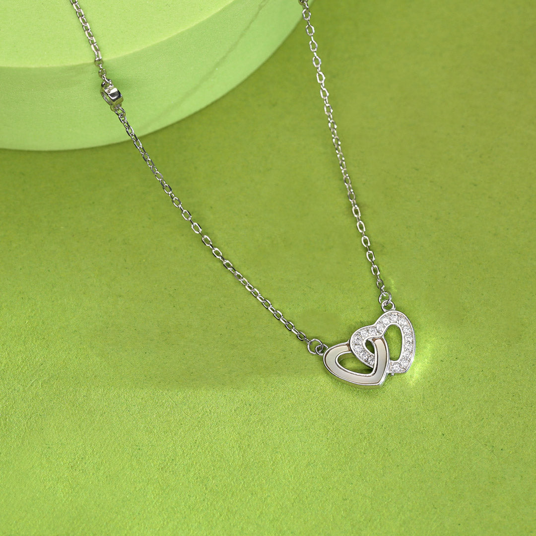 Interlinked Hearts Silver Necklace