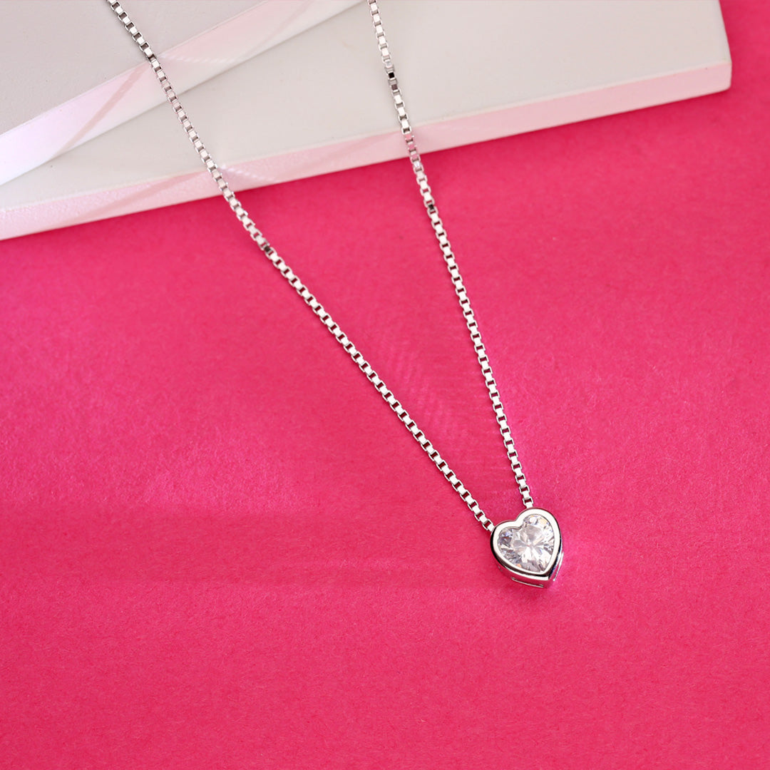Glimmering Heart Silver Necklace