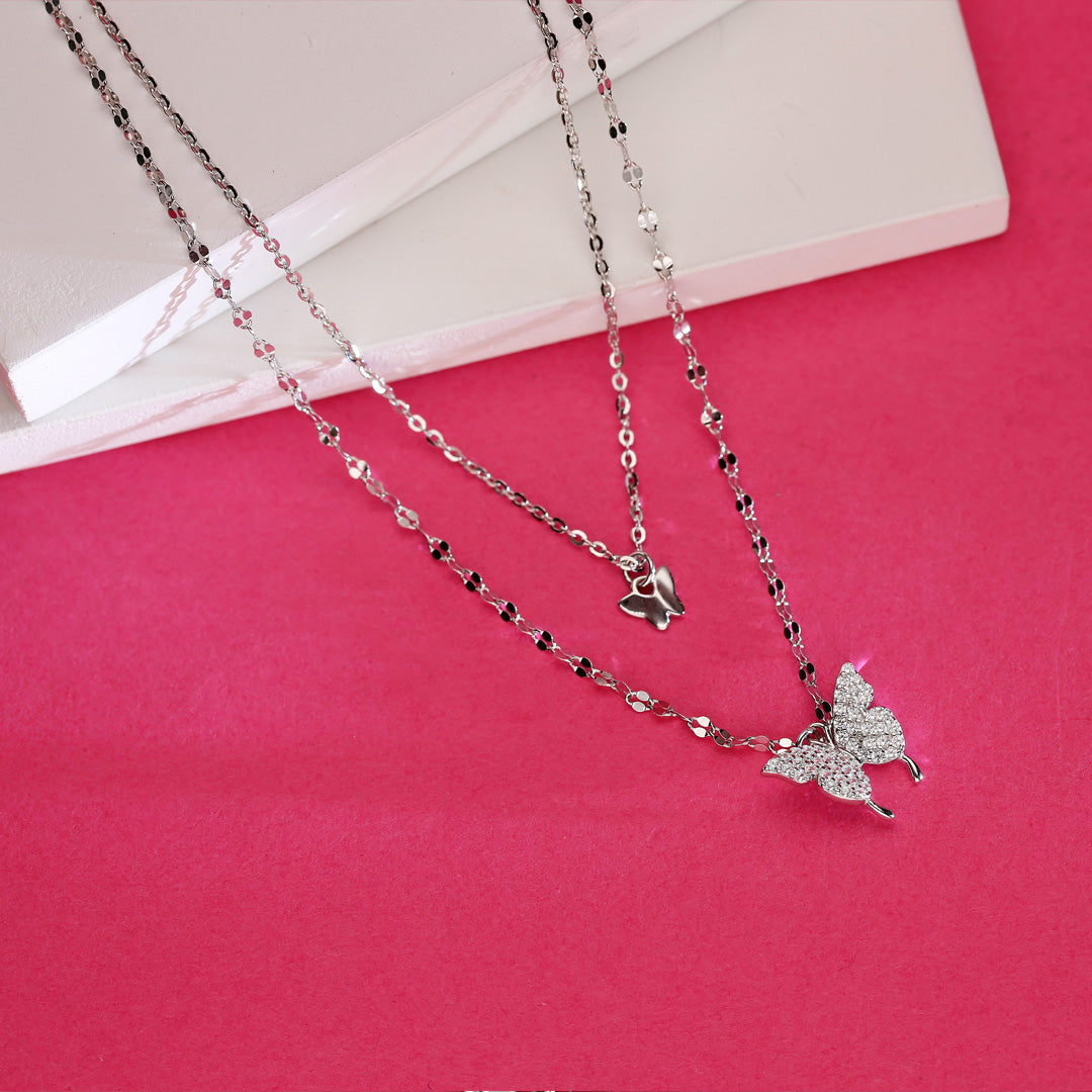 Contemporary Butterfly Silver Necklace
